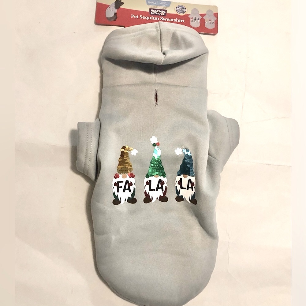 Small Dog Sweater gray hooded Sweatshirt Embellished Sequin Elves